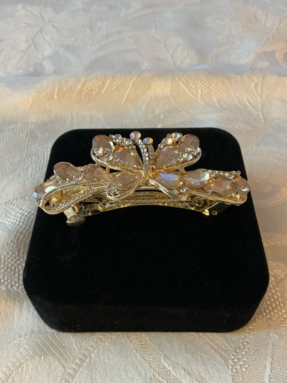 Yellow Acrylic Teardrop Butterfly Gold Tone Clasp Barrette
